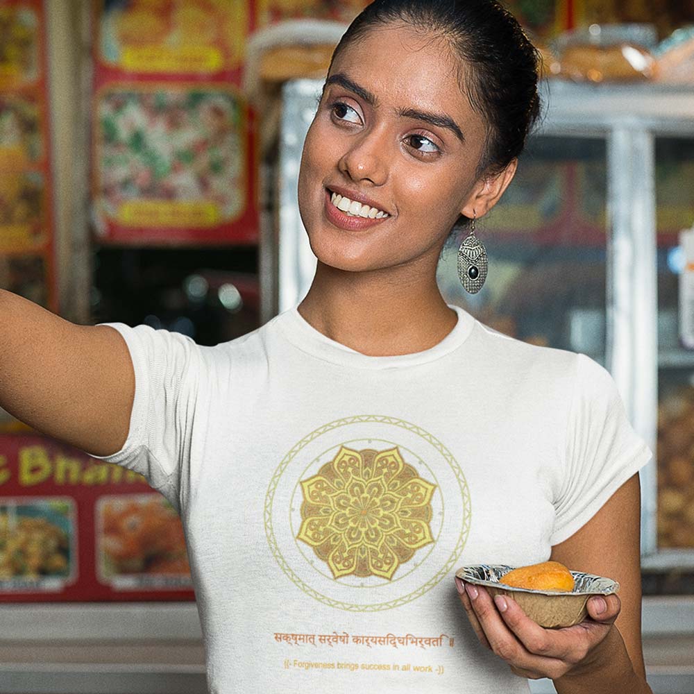 Pure Cotton Bio-Washed T-Shirt Chest Printed-Mandala Design with Inspirational Ancient Indian Vedic Quotes -5-by ZingerTees-Unisex-EL9120196 - Image 3