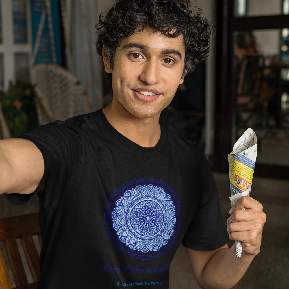 Pure Cotton Bio-Washed T-Shirt Chest Printed-Mandala Design with Inspirational Ancient Indian Vedic Quotes -6-by ZingerTees-Unisex-EL9120197 - Image 3