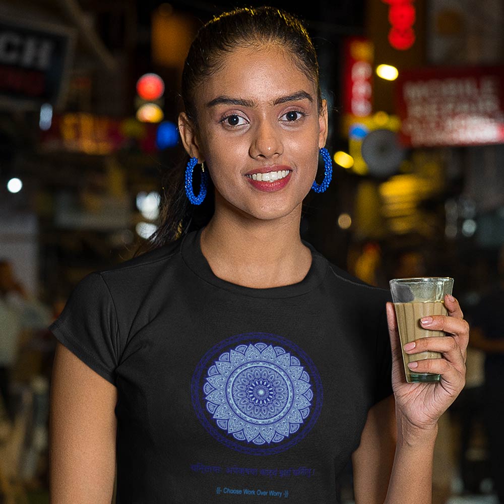 Pure Cotton Bio-Washed T-Shirt Chest Printed-Mandala Design with Inspirational Ancient Indian Vedic Quotes -6-by ZingerTees-Unisex-EL9120197 - Image 2