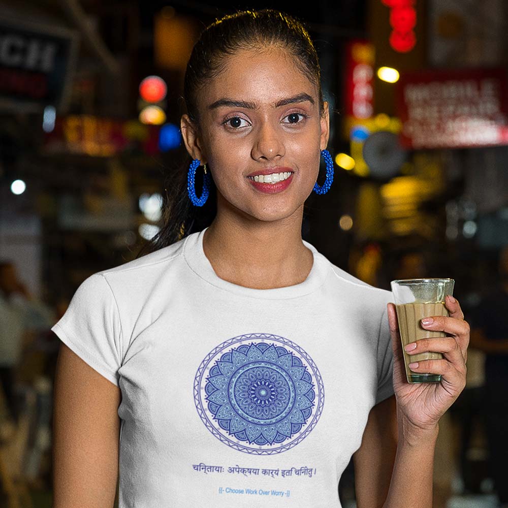 Pure Cotton Bio-Washed T-Shirt Chest Printed-Mandala Design with Inspirational Ancient Indian Vedic Quotes -6-by ZingerTees-Unisex-EL9120197 - Image 4