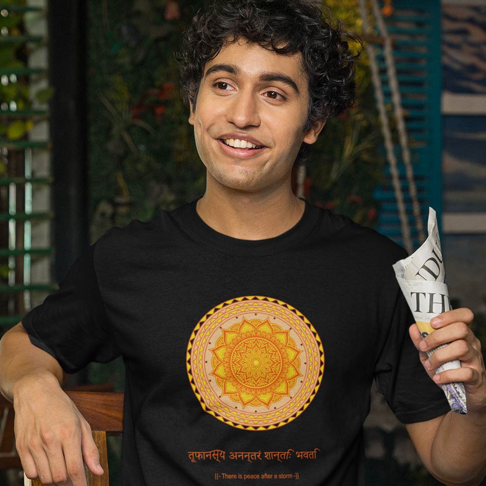 Pure Cotton Bio-Washed T-Shirt Chest Printed-Mandala Design with Inspirational Ancient Indian Vedic Quotes -7-by ZingerTees-Unisex-EL9120198 - Image 2
