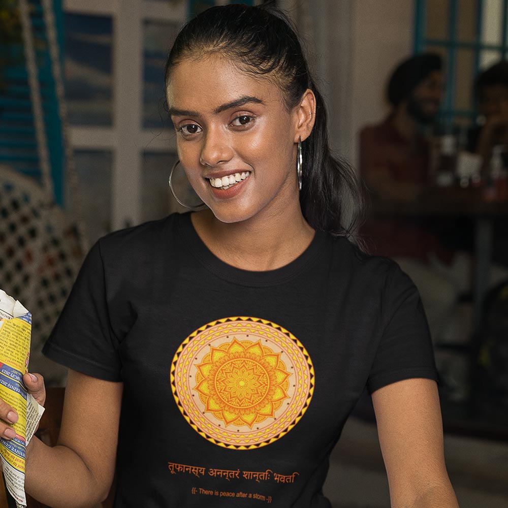 Pure Cotton Bio-Washed T-Shirt Chest Printed-Mandala Design with Inspirational Ancient Indian Vedic Quotes -7-by ZingerTees-Unisex-EL9120198 - Image 3