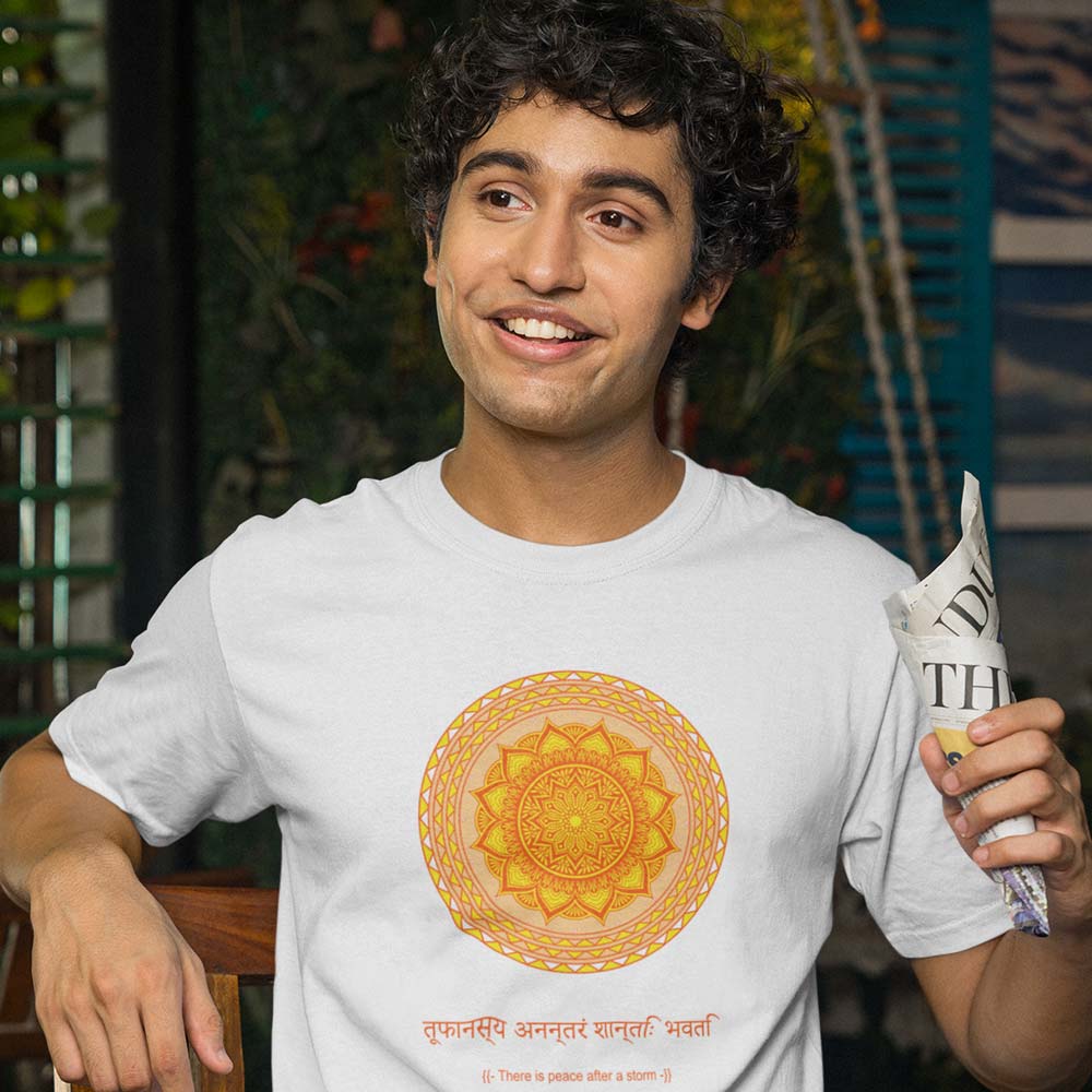 Pure Cotton Bio-Washed T-Shirt Chest Printed-Mandala Design with Inspirational Ancient Indian Vedic Quotes -7-by ZingerTees-Unisex-EL9120198 - Image 4