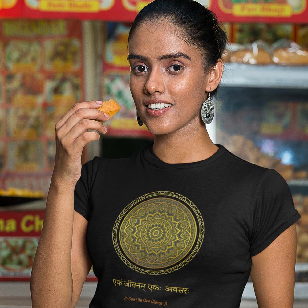Pure Cotton Bio-Washed T-Shirt Chest Printed-Mandala Design with Inspirational Ancient Indian Vedic Quotes -8-by ZingerTees-Unisex-EL9120199 - Image 4
