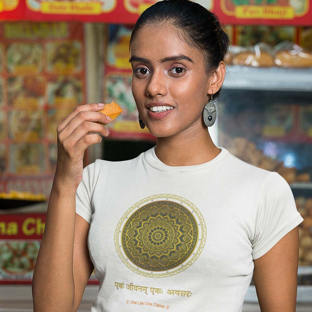 Pure Cotton Bio-Washed T-Shirt Chest Printed-Mandala Design with Inspirational Ancient Indian Vedic Quotes -8-by ZingerTees-Unisex-EL9120199 - Image 2