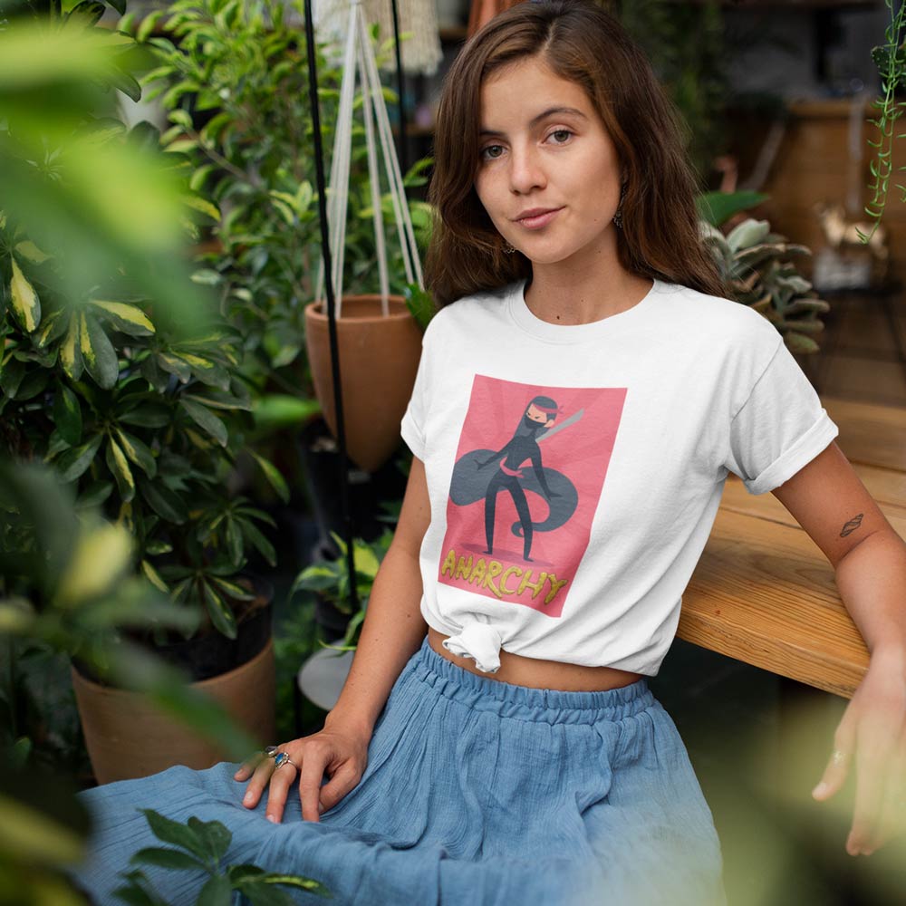 Pure Cotton Bio-Washed T-Shirt Chest Printed-Ninja Girl Series 1 - Anarchy Design-by ZingerTees-For Women-EL9120101