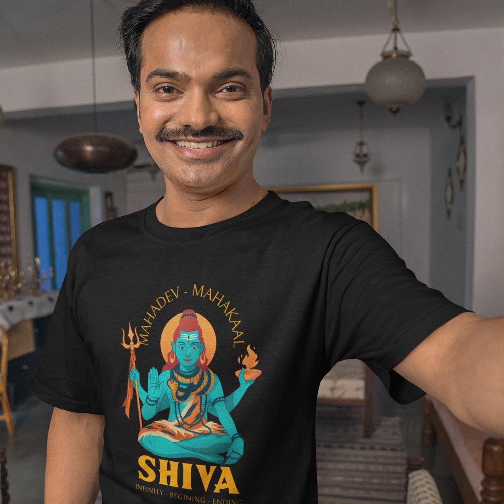 Pure Cotton Bio-Washed T-Shirt Chest Printed-God - Shiva - 1 - Infinty Beginning Ending Design-by ZingerTees-Men-EL9120188 - Image 2