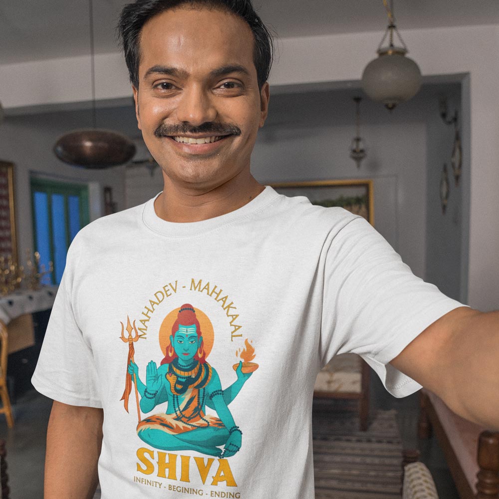 Pure Cotton Bio-Washed T-Shirt Chest Printed-God - Shiva - 1 - Infinty Beginning Ending Design-by ZingerTees-Men-EL9120188
