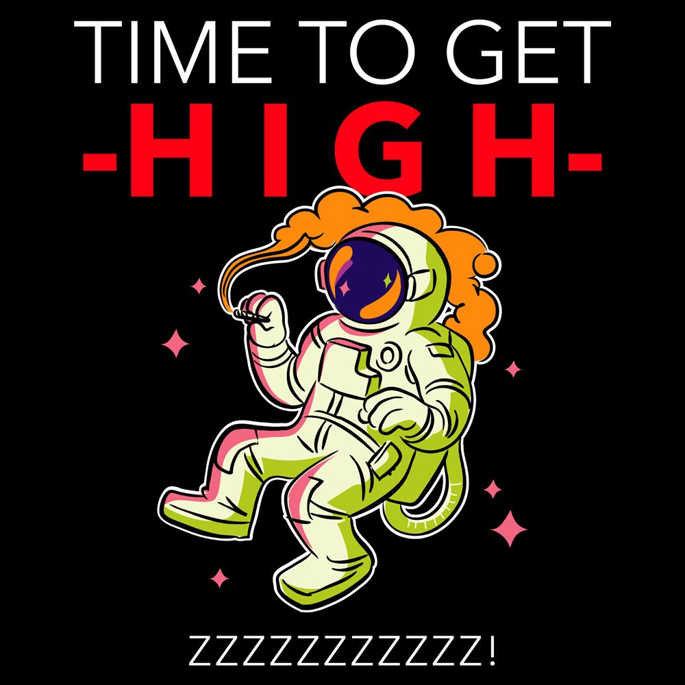 Pure Cotton Bio-Washed T-Shirt Chest Printed-Funny Message Series - 4 - Spaceman Time To Get High Design-by ZingerTees-Men-EL9120187 - Image 6