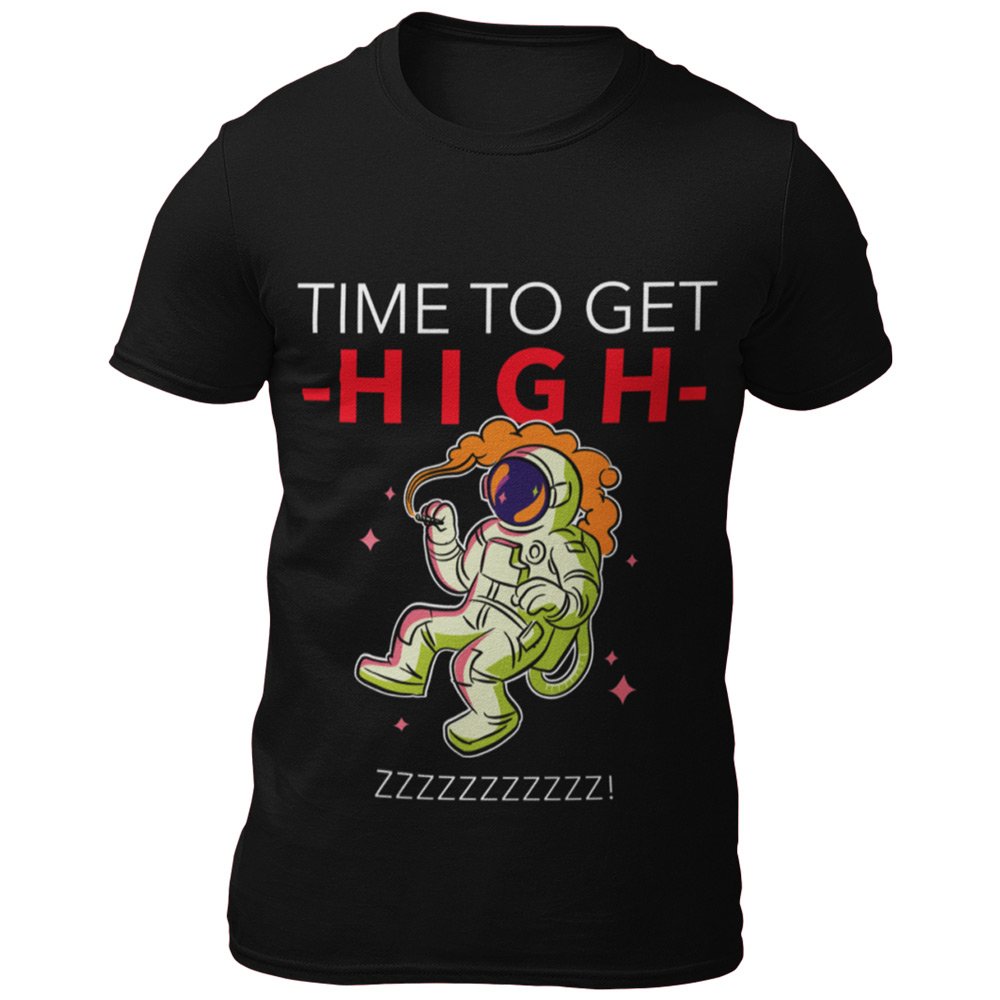 Pure Cotton Bio-Washed T-Shirt Chest Printed-Funny Message Series - 4 - Spaceman Time To Get High Design-by ZingerTees-Men-EL9120187 - Image 4