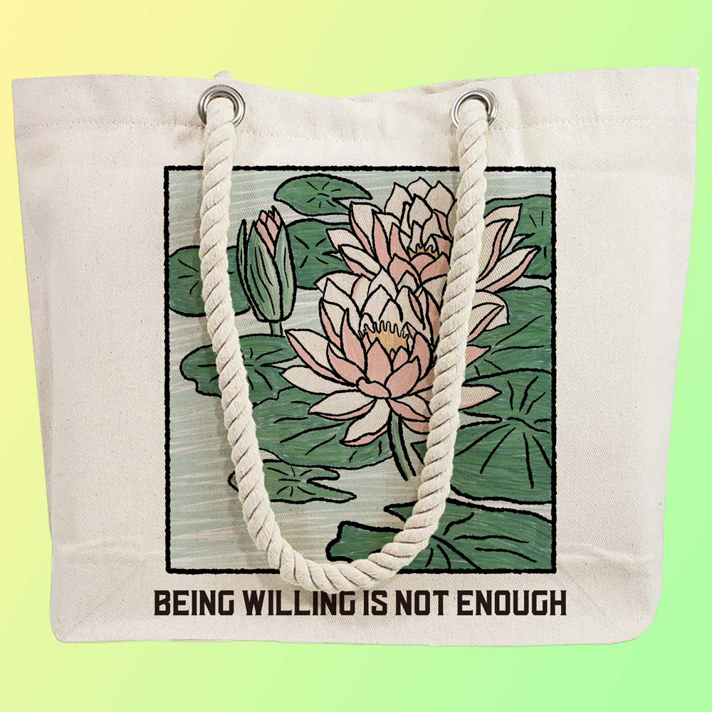 Eco-Friendly Recycled Cotton Canvas Tote Bag – Sacred Lotus Pond Design – EL8220115 - Image 4