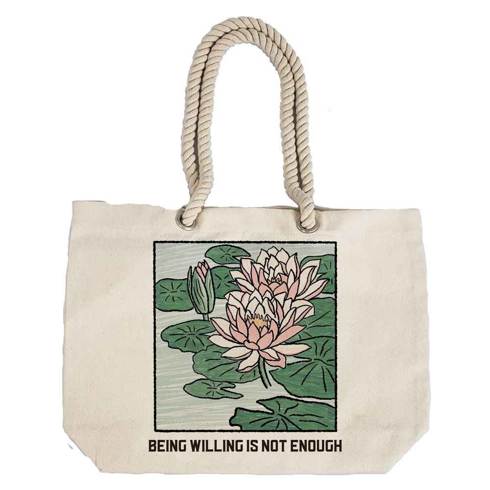 Eco-Friendly Recycled Cotton Canvas Tote Bag – Sacred Lotus Pond Design – EL8220115