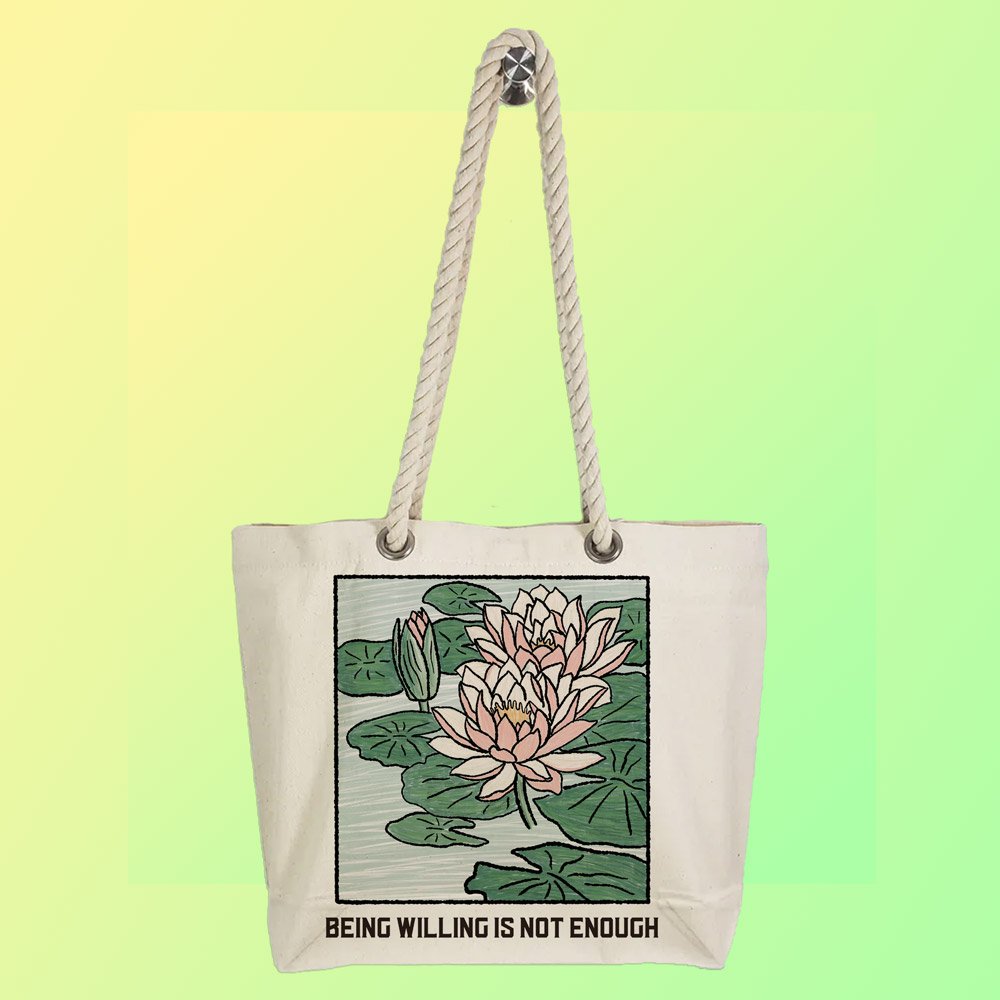 Eco-Friendly Recycled Cotton Canvas Tote Bag – Sacred Lotus Pond Design – EL8220115 - Image 2