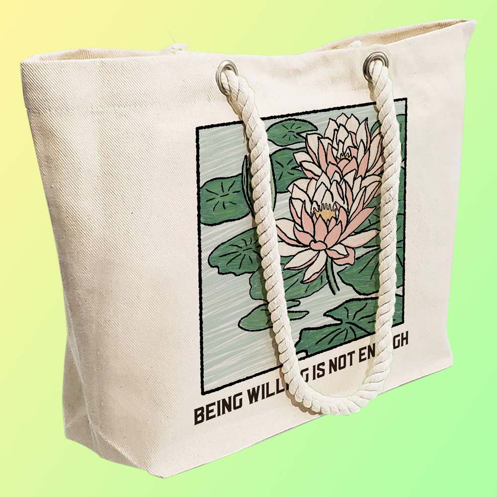 Eco-Friendly Recycled Cotton Canvas Tote Bag – Sacred Lotus Pond Design – EL8220115 - Image 3