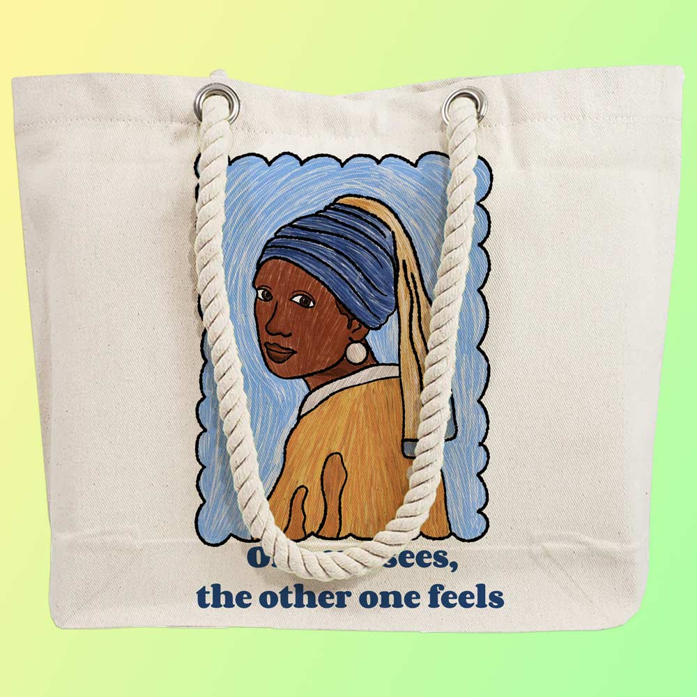Eco-Friendly Recycled Cotton Canvas Tote Bag – Tribal Woman in Blue Headgear Design – EL8220119 - Image 4