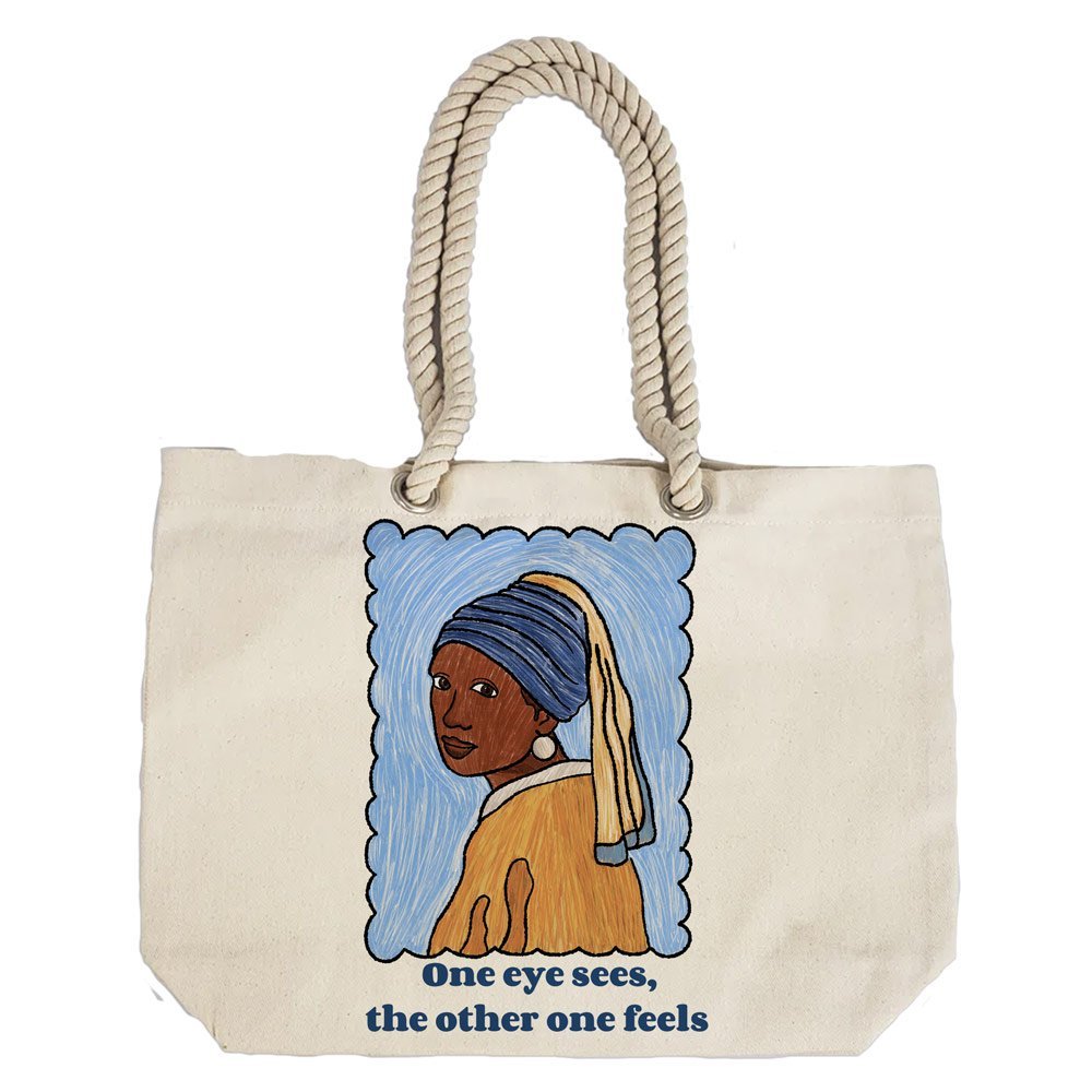 Eco-Friendly Recycled Cotton Canvas Tote Bag – Tribal Woman in Blue Headgear Design – EL8220119