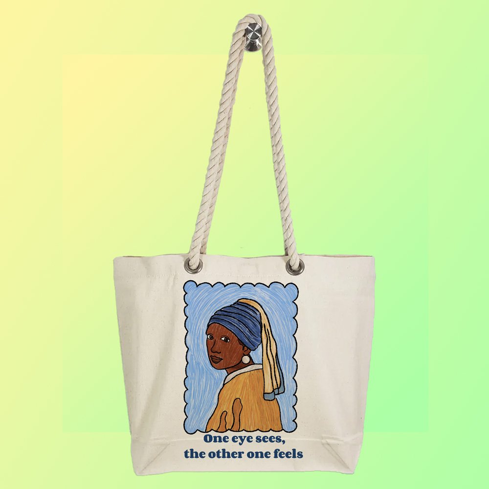 Eco-Friendly Recycled Cotton Canvas Tote Bag – Tribal Woman in Blue Headgear Design – EL8220119 - Image 2