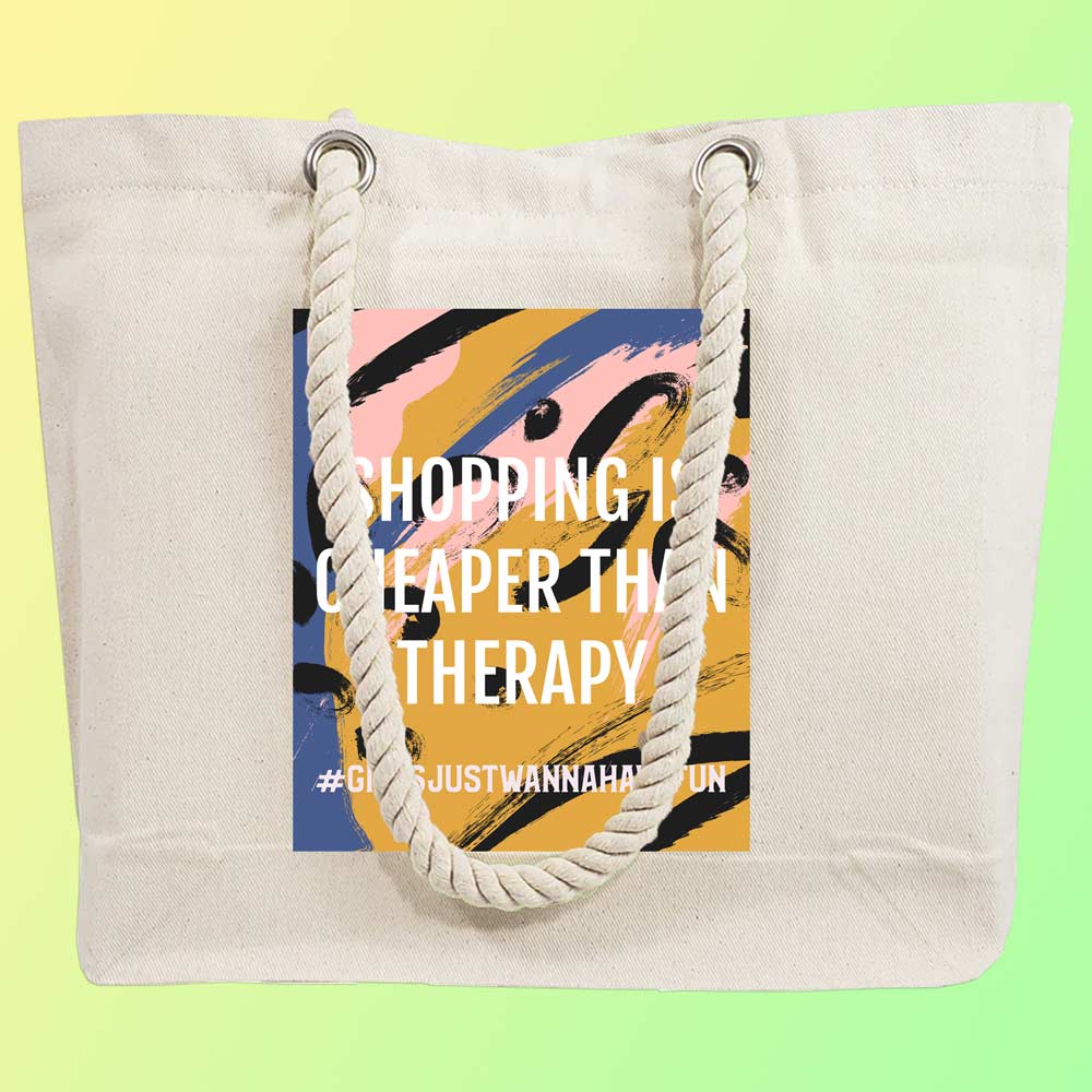 Eco-Friendly Recycled Cotton Canvas Tote Bag - Girls Just Wanna Have Fun Design - EL8220123 - Image 4