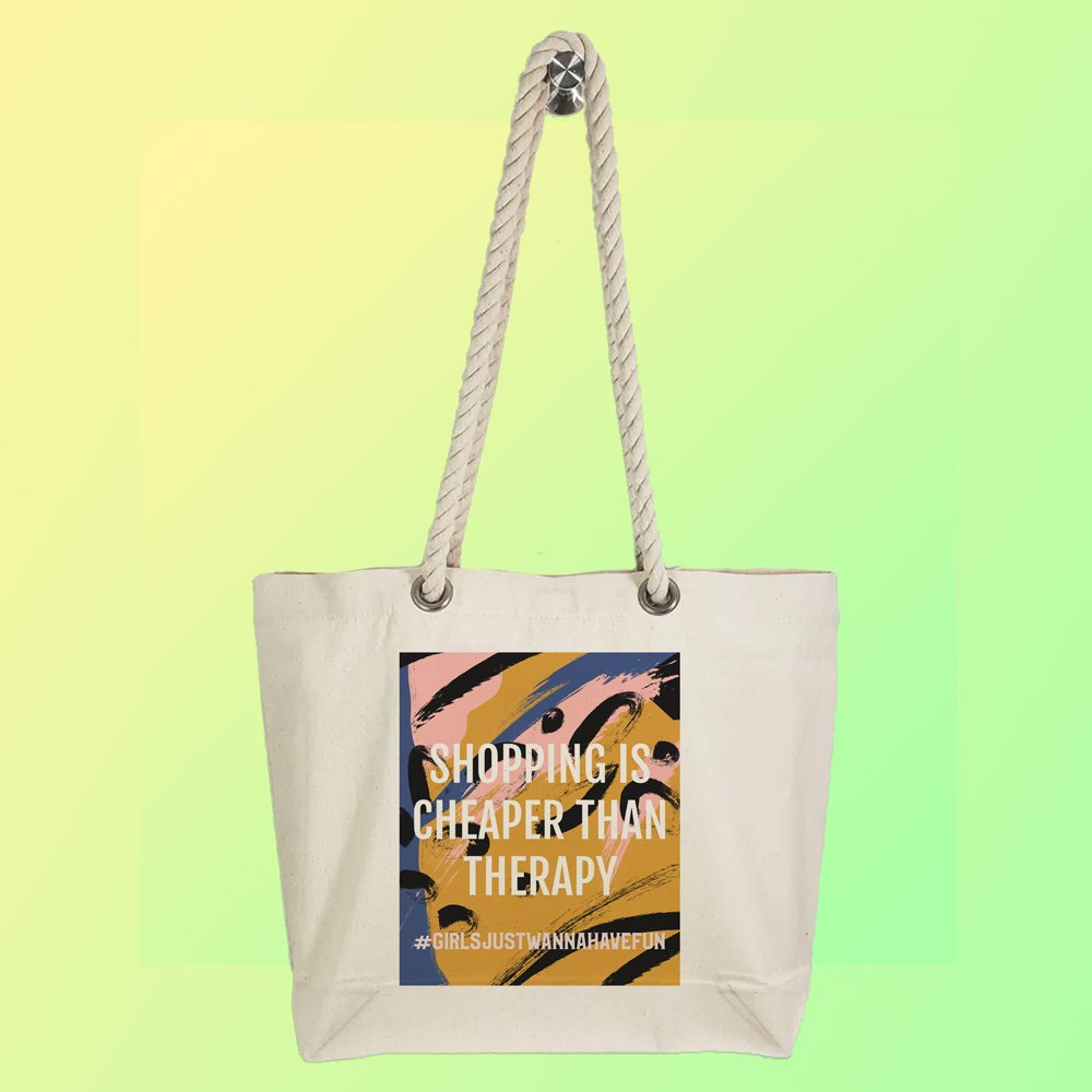 Eco-Friendly Recycled Cotton Canvas Tote Bag - Girls Just Wanna Have Fun Design - EL8220123 - Image 2