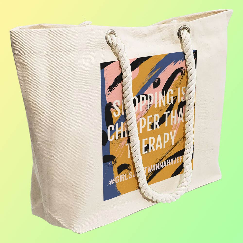 Eco-Friendly Recycled Cotton Canvas Tote Bag - Girls Just Wanna Have Fun Design - EL8220123 - Image 3