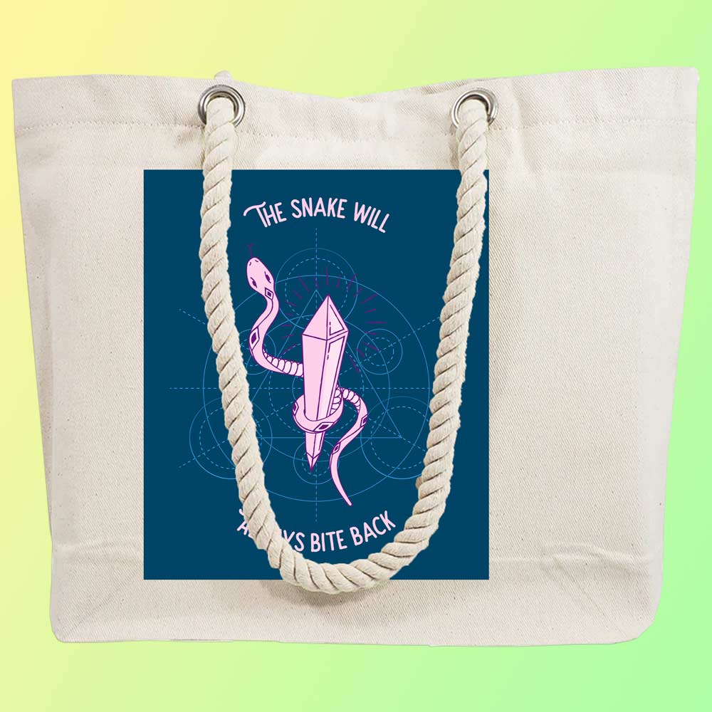 Eco-Friendly Recycled Cotton Canvas Tote Bag - Snake Will Always Bite Back Design - EL8220131 - Image 4