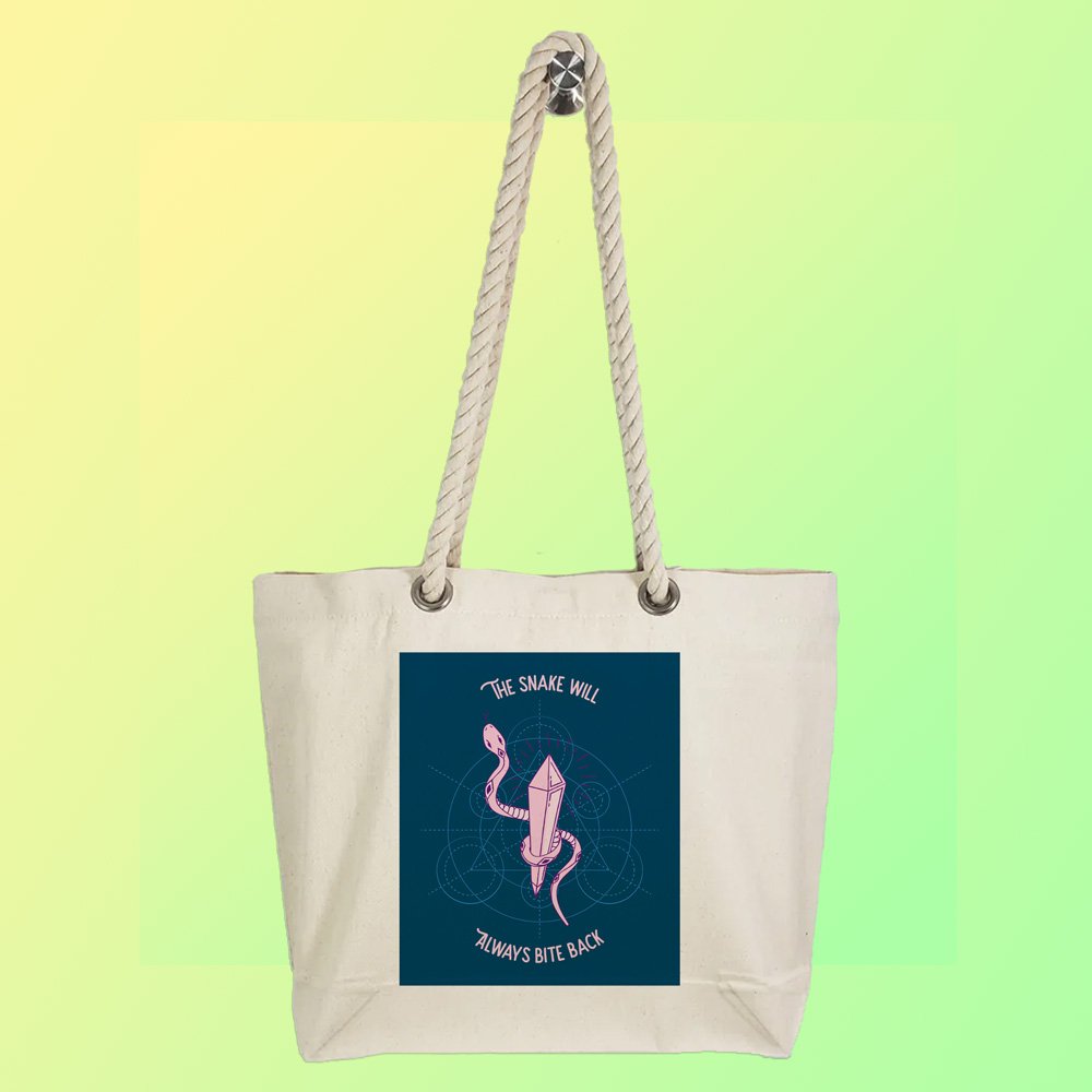 Eco-Friendly Recycled Cotton Canvas Tote Bag - Snake Will Always Bite Back Design - EL8220131 - Image 2