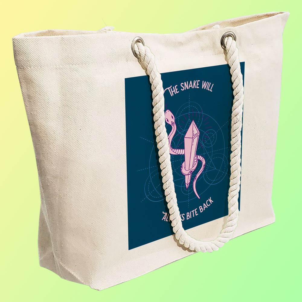 Eco-Friendly Recycled Cotton Canvas Tote Bag - Snake Will Always Bite Back Design - EL8220131 - Image 3