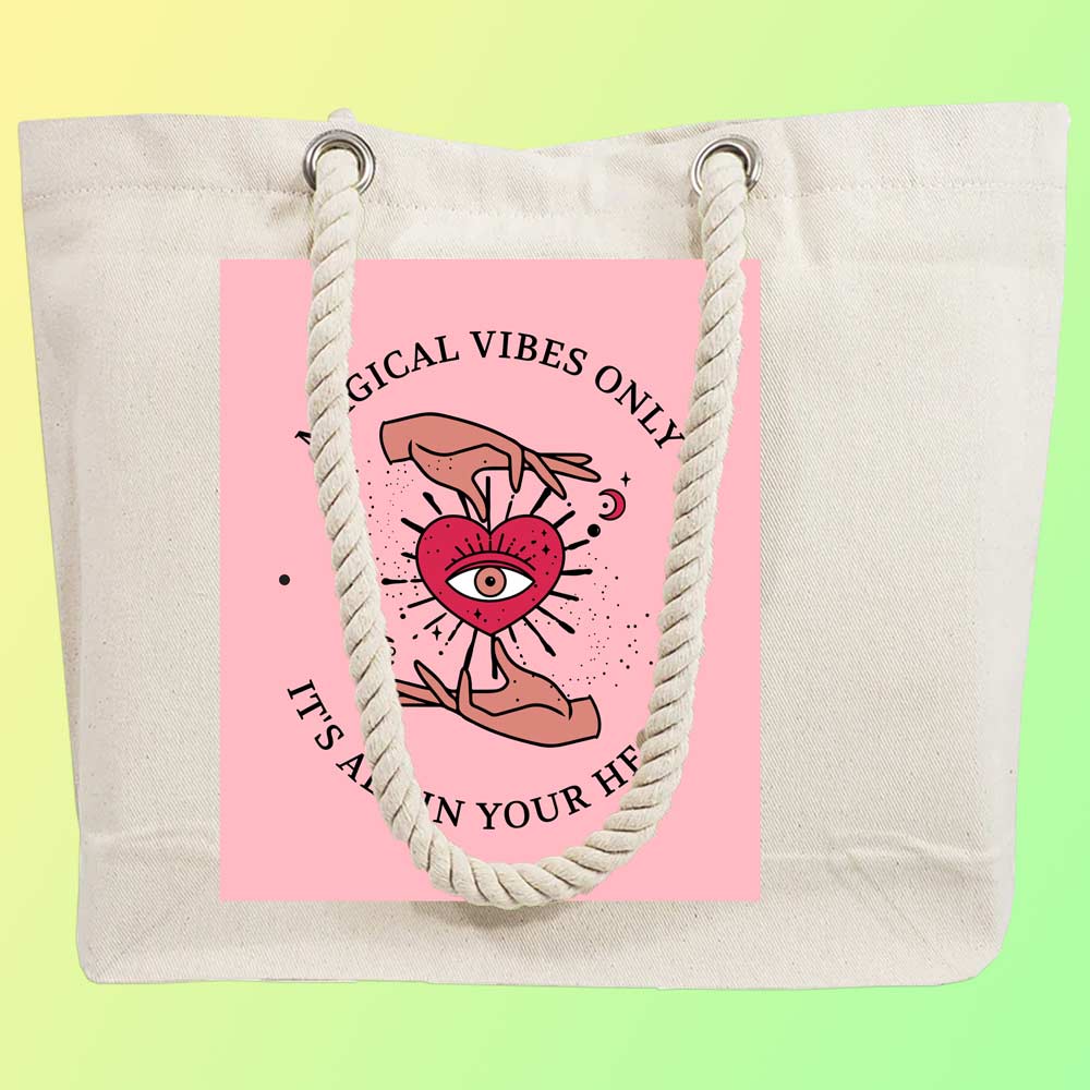 Eco-Friendly Recycled Cotton Canvas Tote Bag - Magical Vibes Only Design - EL8220133 - Image 4
