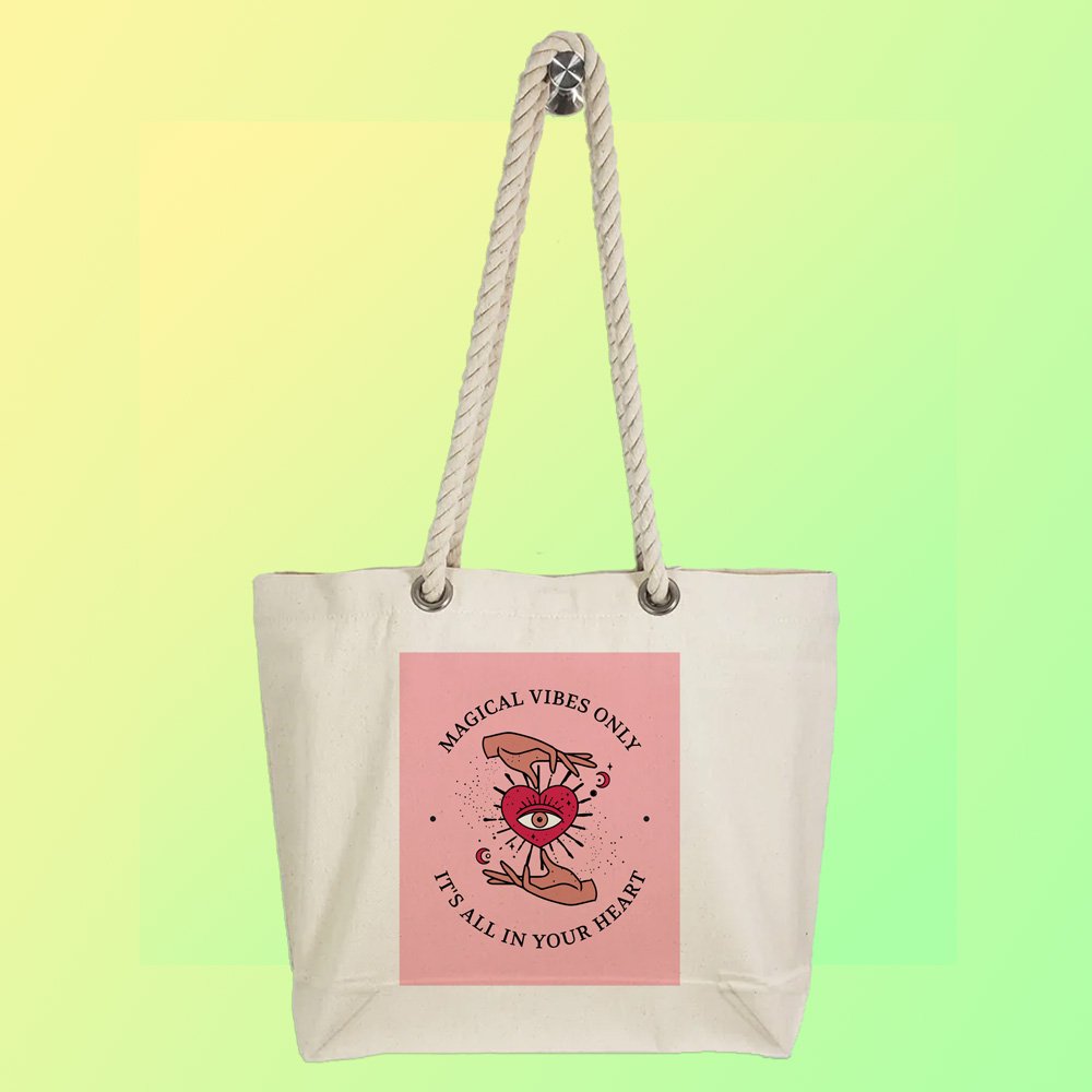 Eco-Friendly Recycled Cotton Canvas Tote Bag - Magical Vibes Only Design - EL8220133 - Image 2