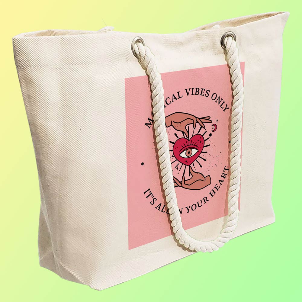 Eco-Friendly Recycled Cotton Canvas Tote Bag - Magical Vibes Only Design - EL8220133 - Image 3
