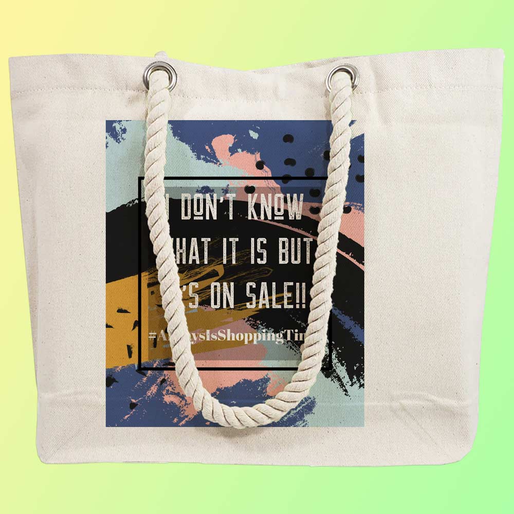 Eco-Friendly Recycled Cotton Canvas Tote Bag - Always is Shopping Time Design - EL8220135 - Image 4