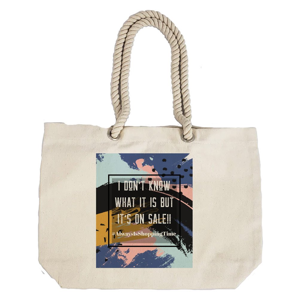 Eco-Friendly Recycled Cotton Canvas Tote Bag - Always is Shopping Time Design - EL8220135
