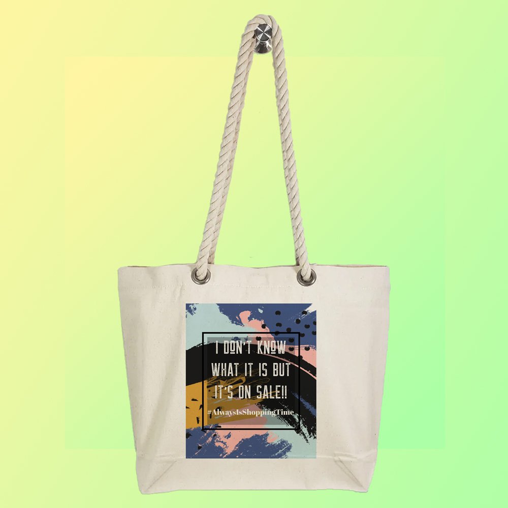 Eco-Friendly Recycled Cotton Canvas Tote Bag - Always is Shopping Time Design - EL8220135 - Image 2
