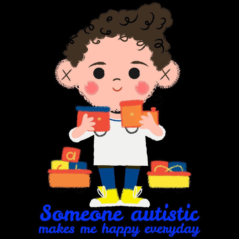 Pure Cotton Bio-Washed T-Shirt Chest Printed-Autism Acceptance Series - Someone Autistic Makes Me Happy Design-by ZingerTees-Unisex-EL9120239 - Image 9