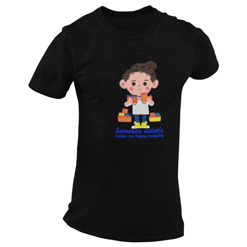Pure Cotton Bio-Washed T-Shirt Chest Printed-Autism Acceptance Series - Someone Autistic Makes Me Happy Design-by ZingerTees-Unisex-EL9120239 - Image 7