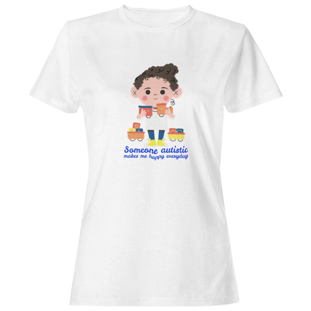 Pure Cotton Bio-Washed T-Shirt Chest Printed-Autism Acceptance Series - Someone Autistic Makes Me Happy Design-by ZingerTees-Unisex-EL9120239 - Image 6