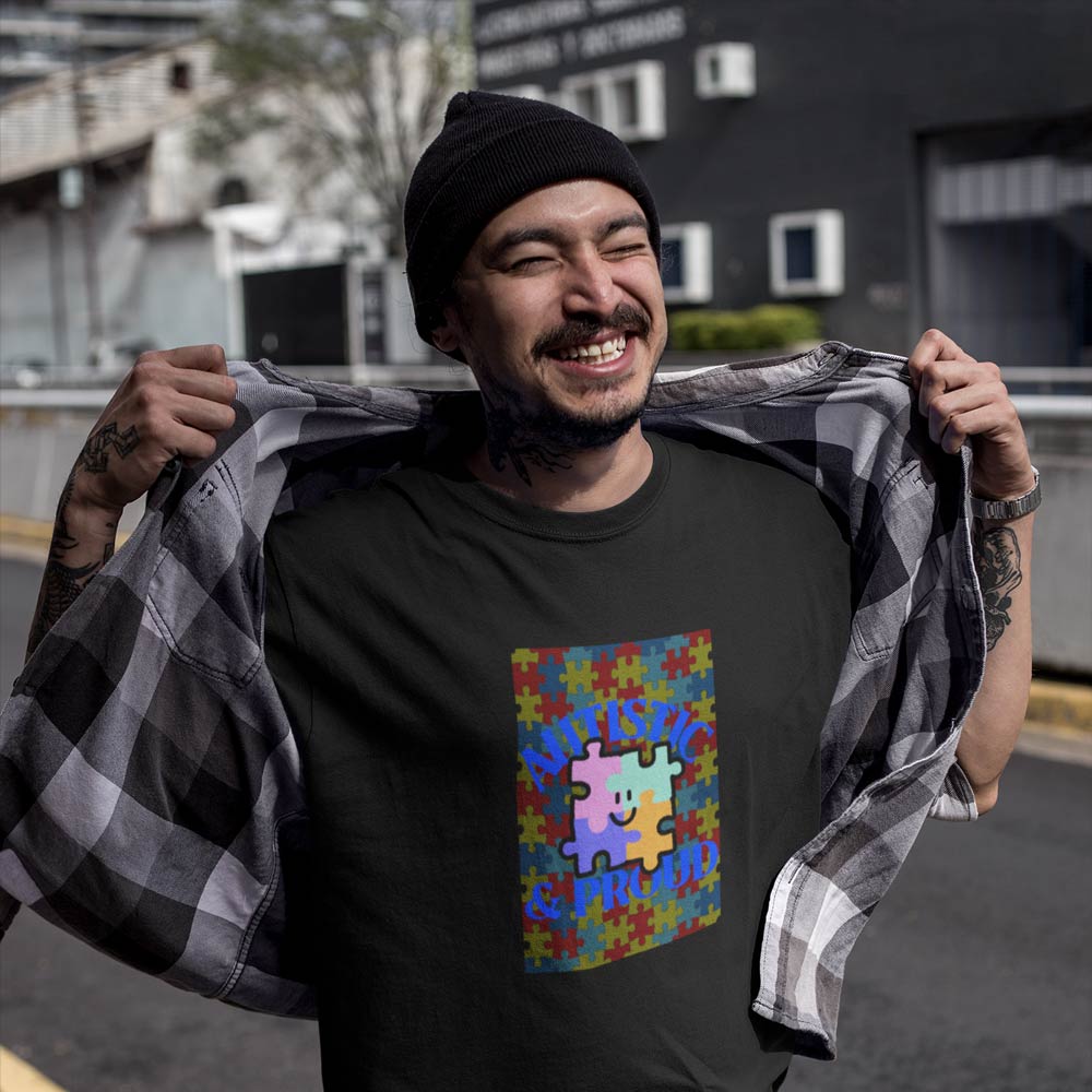 Pure Cotton Bio-Washed T-Shirt Chest Printed-Autism Acceptance Series - Autistic and Proud Design-by ZingerTees-Unisex-EL9120241 - Image 4