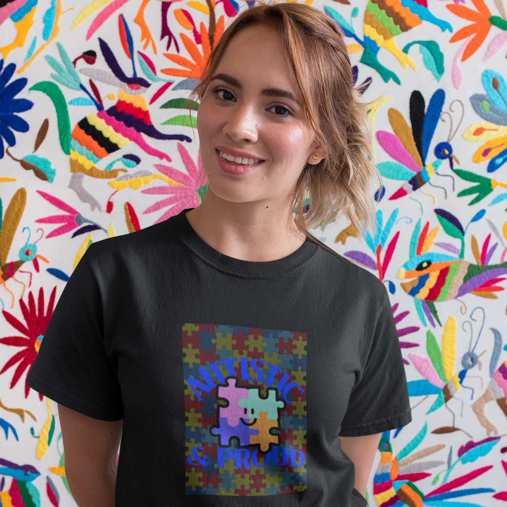 Pure Cotton Bio-Washed T-Shirt Chest Printed-Autism Acceptance Series - Autistic and Proud Design-by ZingerTees-Unisex-EL9120241
