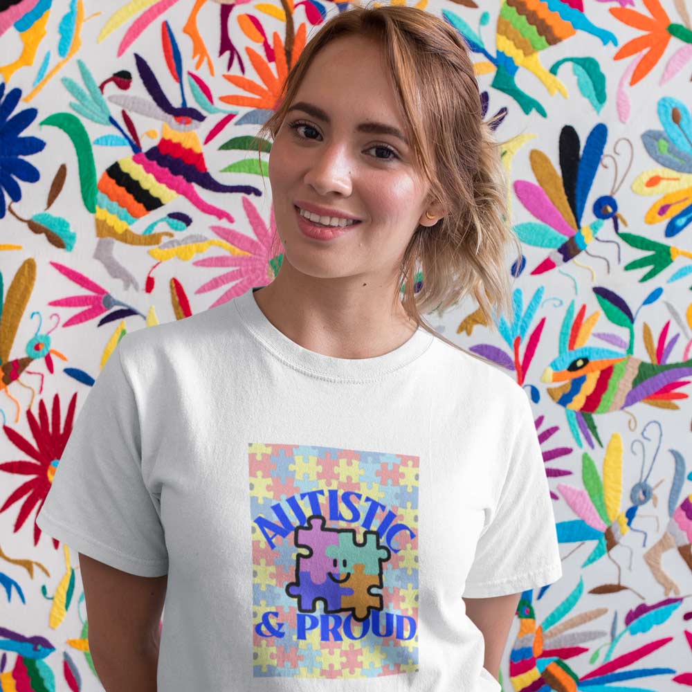 Pure Cotton Bio-Washed T-Shirt Chest Printed-Autism Acceptance Series - Autistic and Proud Design-by ZingerTees-Unisex-EL9120241 - Image 3