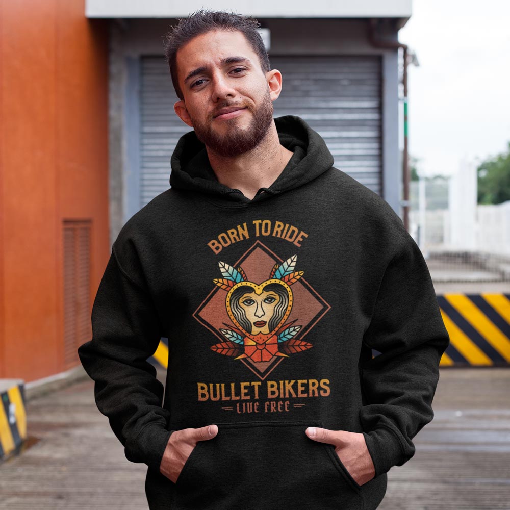 Printed Hoodie-Born to Ride Bullet Bikers Live Free Design-by ZingerTees-Unisex-EL9410011 - Image 2
