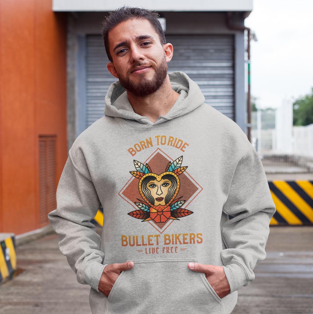 Printed Hoodie-Born to Ride Bullet Bikers Live Free Design-by ZingerTees-Unisex-EL9410011 - Image 4