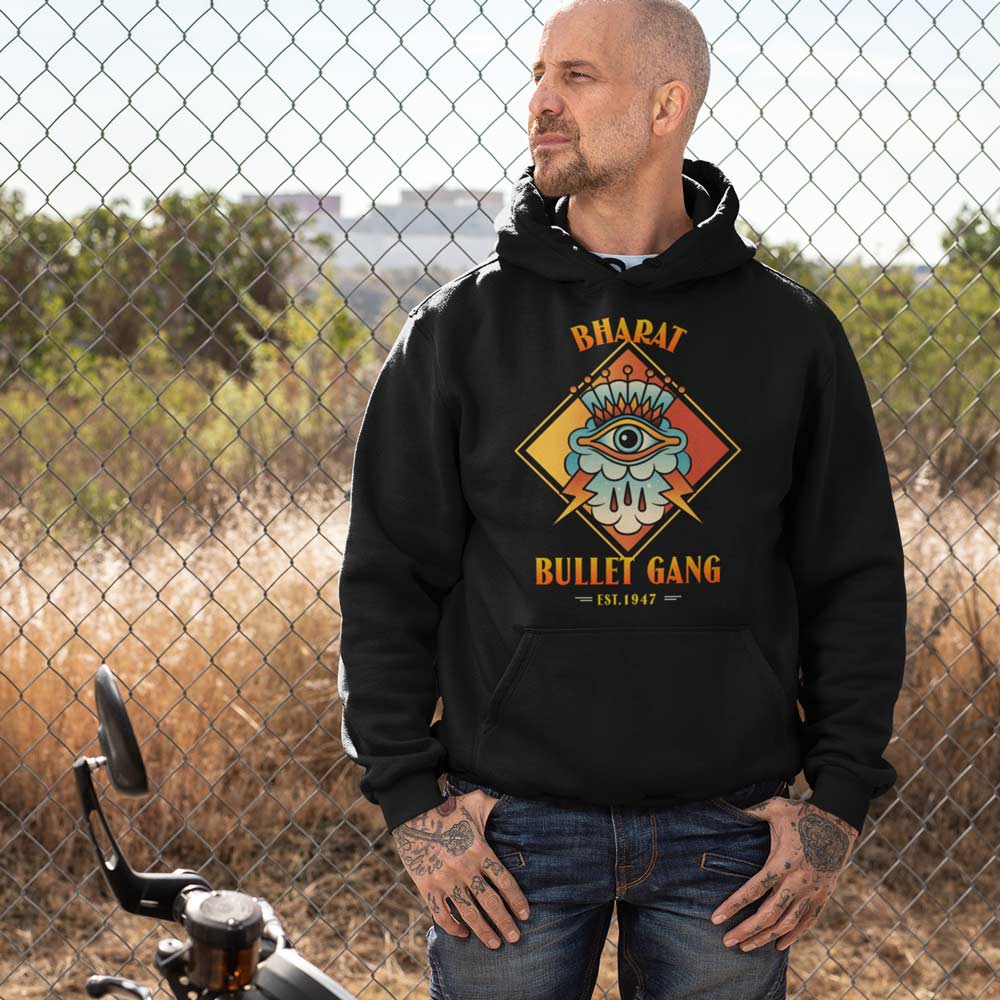Printed Hoodie-Bharat Bullet Gang Est.1947 - Biker Design-by ZingerTees-Unisex-EL9410013 - Image 2