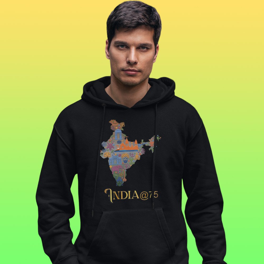 Printed Hoodie-Celebrate India Series - India at 75 Design-by ZingerTees-Unisex-EL9410019