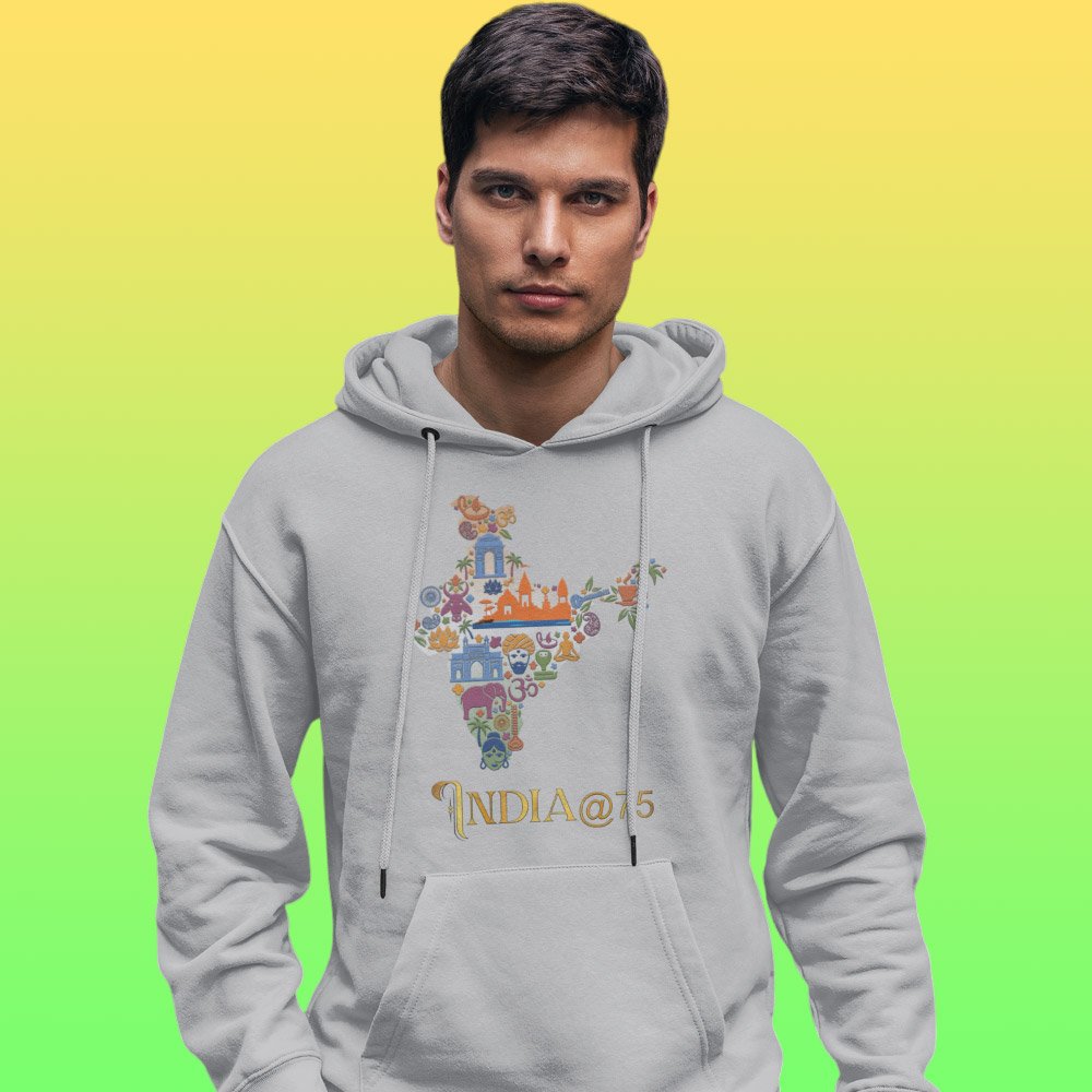 Printed Hoodie-Celebrate India Series - India at 75 Design-by ZingerTees-Unisex-EL9410019 - Image 3