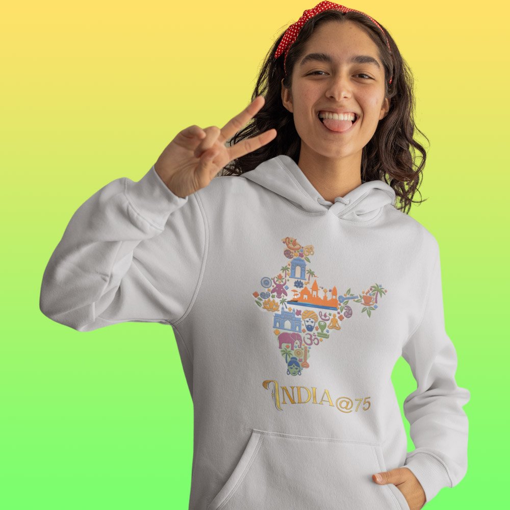 Printed Hoodie-Celebrate India Series - India at 75 Design-by ZingerTees-Unisex-EL9410019 - Image 2