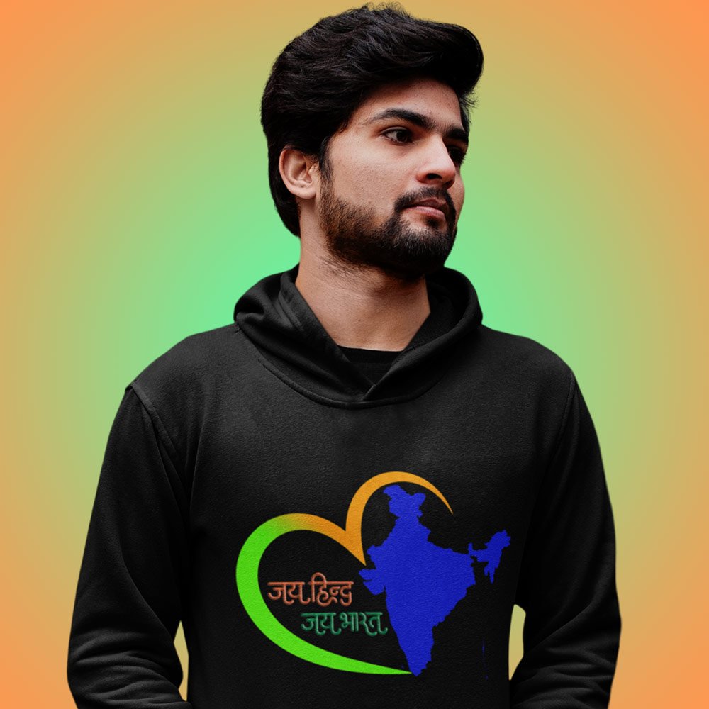 Printed Hoodie-Celebrate India Series - Jai Hind Jai Bhart Design-by ZingerTees-Unisex-EL9410023