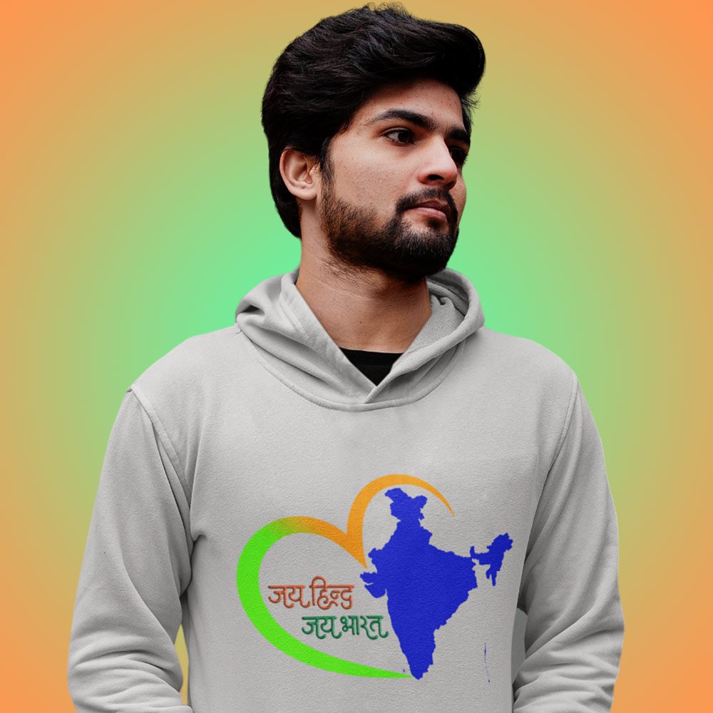 Printed Hoodie-Celebrate India Series - Jai Hind Jai Bhart Design-by ZingerTees-Unisex-EL9410023 - Image 3