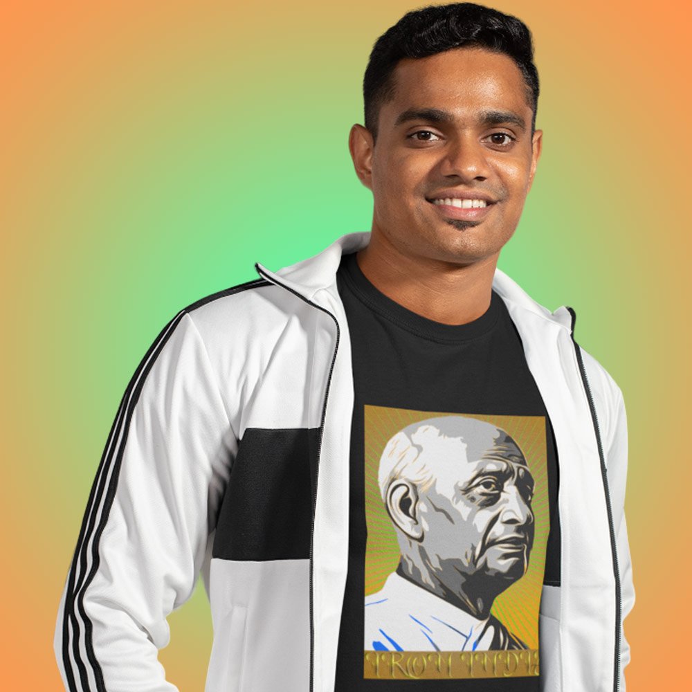 Pure Cotton Bio-Washed T-Shirt Chest Printed-Celebrate India Series - Sardar Patel The Iron Man Who Made Iron India Design-by ZingerTees-Unisex-EL9120252
