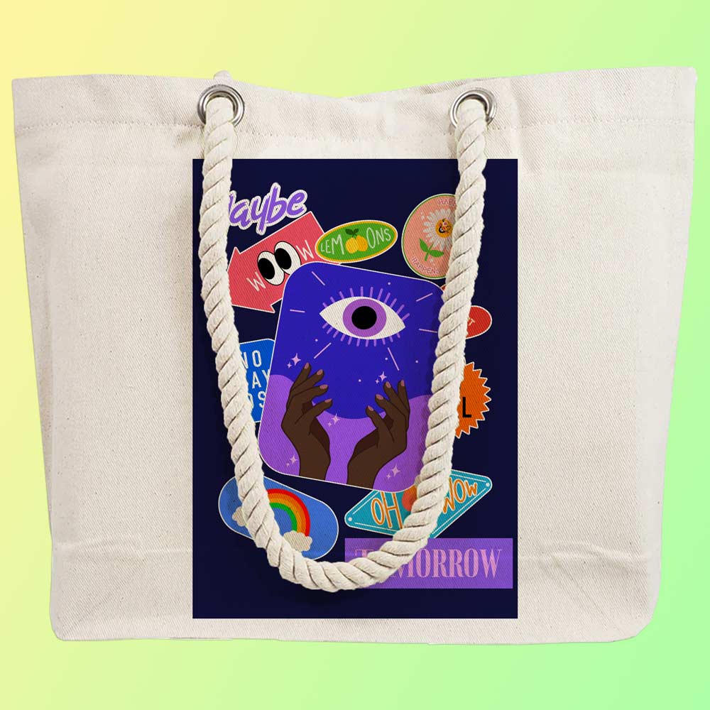 Eco-Friendly Recycled Cotton Canvas Tote Bag - Funny Stickers Design No.1 - EL8220145 - Image 2