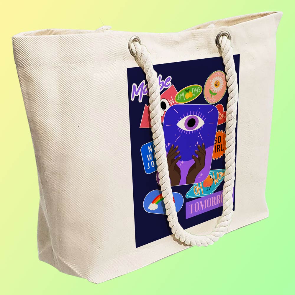 Eco-Friendly Recycled Cotton Canvas Tote Bag - Funny Stickers Design No.1 - EL8220145 - Image 3